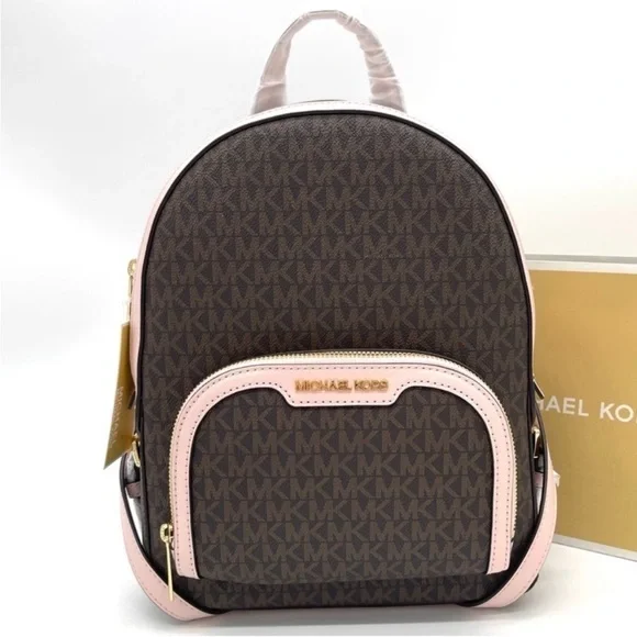 Michael Kors Medium Jaycee Zip Packet Backpack Brown/Light Pink - Picture 1 of 10